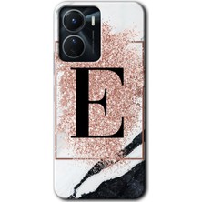 Gramaphone Vivo Y16 Kılıf Hd Desen Baskılı Arka Kapak - Pembe Mermer Desenli E Harfi