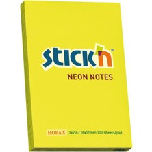 Hopax Stickn 21132 Yapışkanlı Not Kağıdı 100 Yaprak 76X51 Mm Fosforlu Sarı (12 Koçan)