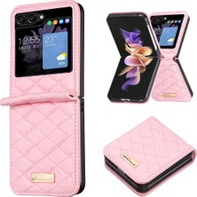 Plz Shop Samsung Galaxy Z Flip5 Pink Için Rhombic Doku Deri Kılıf (Yurt Dışından)