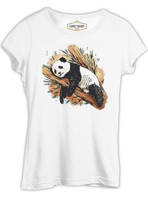 Lord T-Shirt Panda Sleeping On A Branch Beyaz Kadın Tshirt