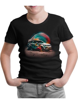 Lord T-Shirt Offroad Car With Colorful Dust Background Siyah Çocuk Tshirt