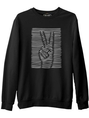 Lord T-Shirt Peace Hand Sign In 3D Siyah Erkek Kalın Sweatshirt