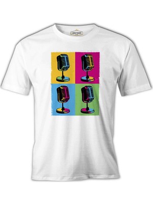 Lord T-Shirt Pop Art Microphones Beyaz Erkek Tshirt