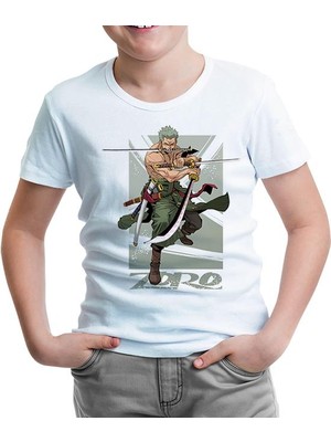 Lord T-Shirt One Piece Roronoa Zoro With Three Swords Beyaz Çocuk Tshirt