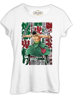 Lord T-Shirt One Piece Roronoa Zoro With A Swords In The Mouth Beyaz Kadın Tshirt