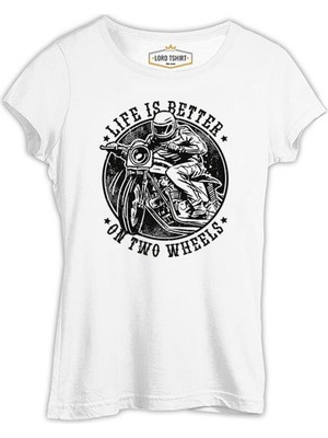 Lord T-Shirt Motorcycle Life On Wheels Beyaz Kadın Tshirt