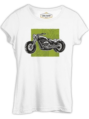 Lord T-Shirt Motorcycle On A  Green Background Beyaz Kadın Tshirt
