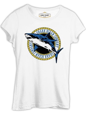 Lord T-Shirt Shark Ocean Logo Beyaz Kadın Tshirt