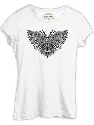 Lord T-Shirt Angry Owl Tattoo Beyaz Kadın Tshirt