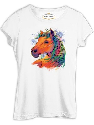 Lord T-Shirt Horse With Colorful Hair Beyaz Kadın Tshirt