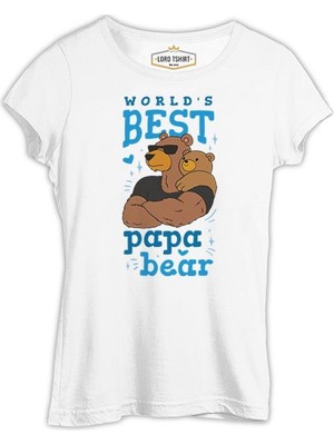 World's Best Papa Bear Beyaz Kadın Tshirt