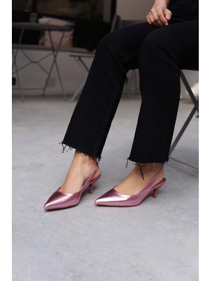 Laminta Shiny Pembe Düz Parlak Kadın Topuklu Ayakkabı