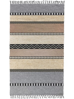 Soho Halı Soho Alaçatı 1  Kahve Yatay Şerit Desen Otantik Motif Kara Tezgah Halı Çift Taraflı Kilim