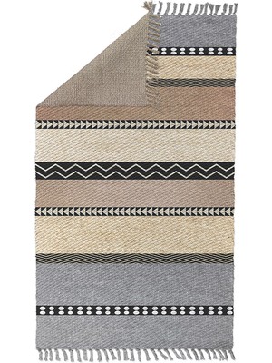 Soho Halı Soho Alaçatı 1  Kahve Yatay Şerit Desen Otantik Motif Kara Tezgah Halı Çift Taraflı Kilim