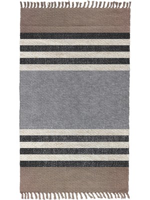 Soho Halı Soho Alaçatı 3 Kahve Siyah Bloklu Şerit Desen Otantik Motif Kara Tezgah Halı Çift Taraflı Kilim