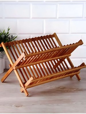 Mehay Home Bambu Katlanabilir Tabaklık Bulaşıklık  40 Cm X 33 Cm X 26 Cm
