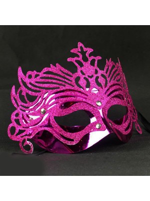 Durgunstore Metalik Fuşya Pembe Renk Masquerade Kelebek Simli Parti Maskesi 23X14 cm