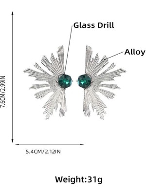 Pelin Aksesuar Yeşil Taşlı Büyük Boy Silver Saçak Küpe