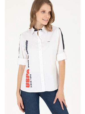 U.S. Polo Assn. Kadın Beyaz Gömlek Desenli 50263723-VR013