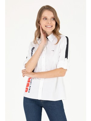 U.S. Polo Assn. Kadın Beyaz Desenli Gömlek 50263723-VR013