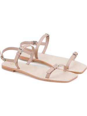 Desa Derlon Bej Kadın Ayarlanabilir Tokalı Deri Sandalet