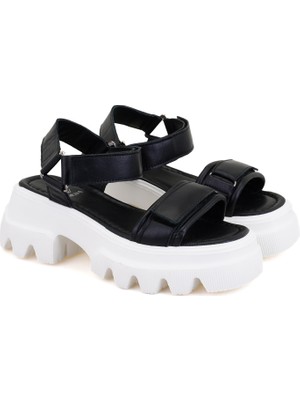 Desa Madison Siyah Kadın Cırt Cırtlı Dolgu Topuklu Sandalet