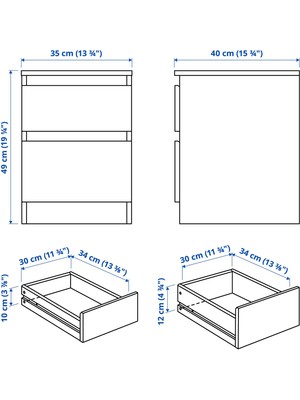 IKEA Kullen Beyaz Renk Komodin 35X49 cm