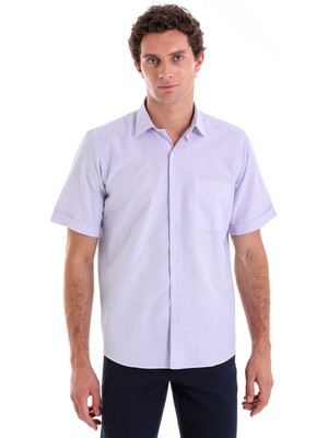 Hatemoğlu Lila K. Comfort Fit Kareli Pamuklu Slim Yaka Kısa Kol Klasik Gömlek