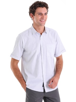 Hatemoğlu Gri Ç. Comfort Fit Kareli Pamuklu Slim Yaka Kısa Kol Klasik Gömlek