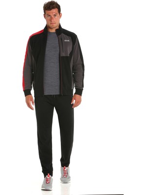 Slam Siyah - Gri - Kırmızı Erkek Dik Yaka Regular Fit Sweatshirt A106001S00_DECK Zıp