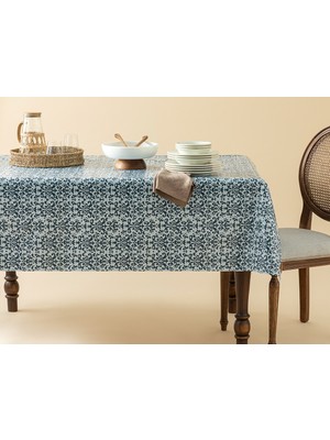 English Home Majestic Damask Pvc Masa Örtüsü 140X140 cm Lacivert