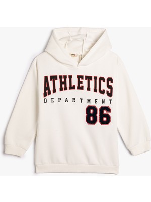 Koton Oversize Kapşonlu Sweatshirt Baskılı Aplike Detaylı Şardonlu
