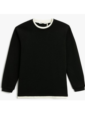 Koton Basic Sweatshirt Bisiklet Yaka Uzun Kollu Yumuşak Dokulu Fitilli