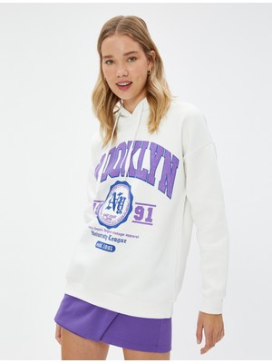 Koton Kapüşonlu Sweatshirt Kolej Baskılı Ribanalı Uzun Kollu