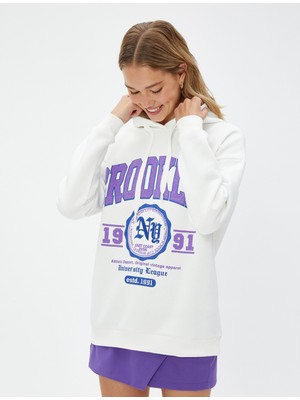 Koton Kapüşonlu Sweatshirt Kolej Baskılı Ribanalı Uzun Kollu