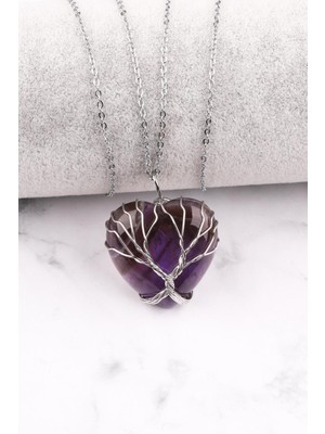 Maranki Metalli Kalp Ametist Kolye Ucu