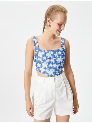 Koton Korse Büstiyer Crop Askılı Çiçekli Kare Yaka