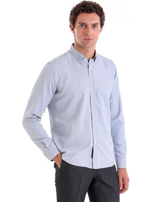Hatemoğlu Gri Comfort Fit Düz Pamuklu Düğmeli Yaka Uzun Kollu Oxford Gömlek