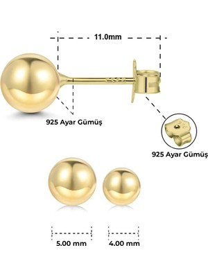 Madam Matmazel 925 Ayar Gerçek Gümüş Altın Kaplama 4 mm Top Küpe