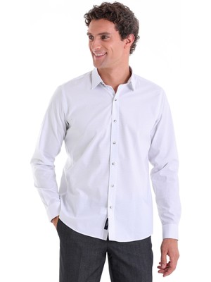 Saykı Gri K. Comfort Fit Kareli 100% Pamuk Slim Yaka Uzun Kollu Spor Gömlek