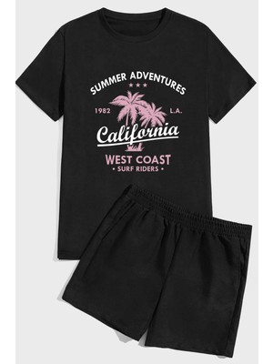 Only Trendwear California Baskılı Baskı Şort Takım