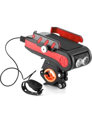 Schulzz 2xt6 LED Telefon Tutuculu Kornalı Powerbankli USB Şarjlı Bisiklet Farı Su Geçirmez 3 Modlu