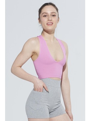 Comm-Ci Olivia Pembe V Yaka Organik Pamuk Crop Sütyeni Bra 1097 Günlük Stil