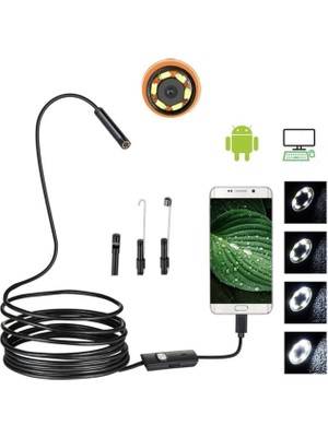 Microcase 3'ü 1 Arada Endeskop Kamera Mikrofon USB 2.0 Micro USB ve Type-C 6 LED Su Geçirmez 2 Metre Borescope Yılan Kamera AL3898