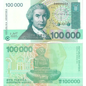 Emir Collection Hırvatistan 1993 Yılı 100,000 Dinar Yabancı Kağıt Para Çil (Unc) Koleksiyon Para