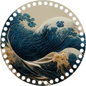 Grafilli Design 2 Adet Dalga Görseli Baskılı Ahşap Çanta Plakası 061