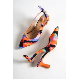 Minipony Turuncu Batik Stiletto Kısa Topuklu Ayakkabı