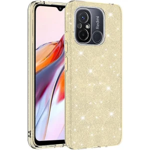 Xiaomi Redmi 12C ile Uyumlu Luxury Simli Taşlı Parlak Silikon Tam Koruma Kadın Telefon Kılıfı Kapak