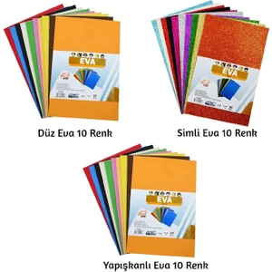 Eva Seti 20X30 10 Renk 3 Lü (Düz Eva - Yapışkanlı Eva - Simli Eva)