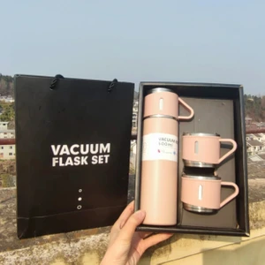 Pembe Renk Paslanmaz Çelik 3 Bardaklı Termos - 500ML